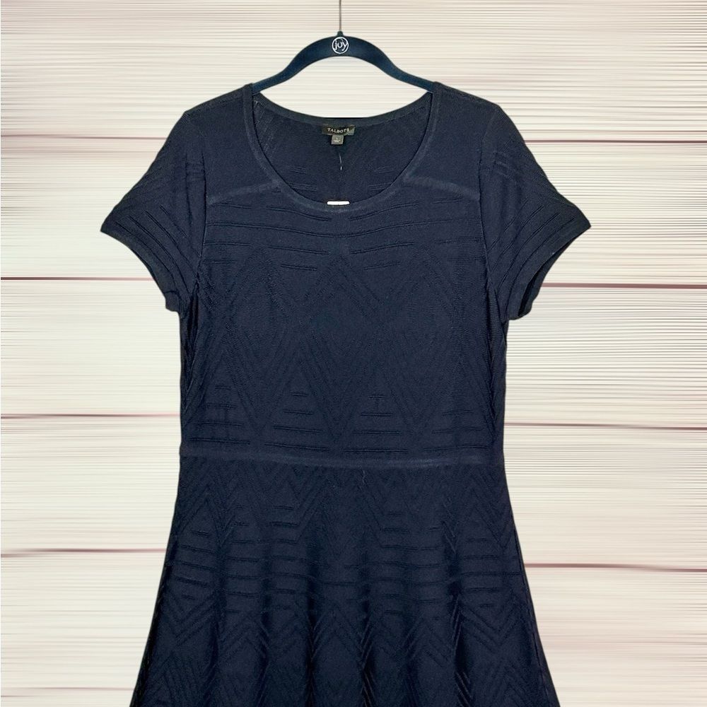 NWT Talbots Fit & Flare Dress Navy Blue Structured Rayon Blend Fabric L (8-10) - Picture 8 of 12